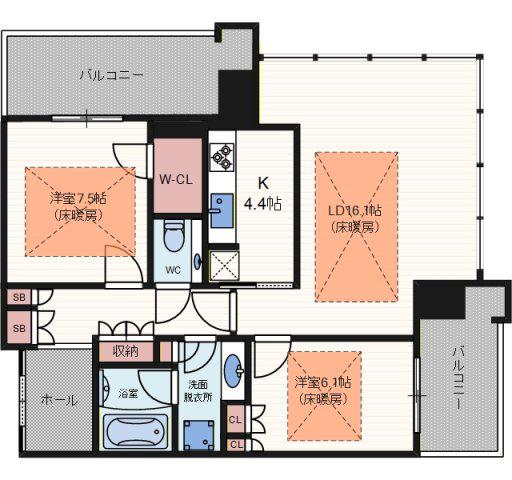 グラングリーン大阪 THE ノース RESIDENCE(2LDK/14階)の間取り写真