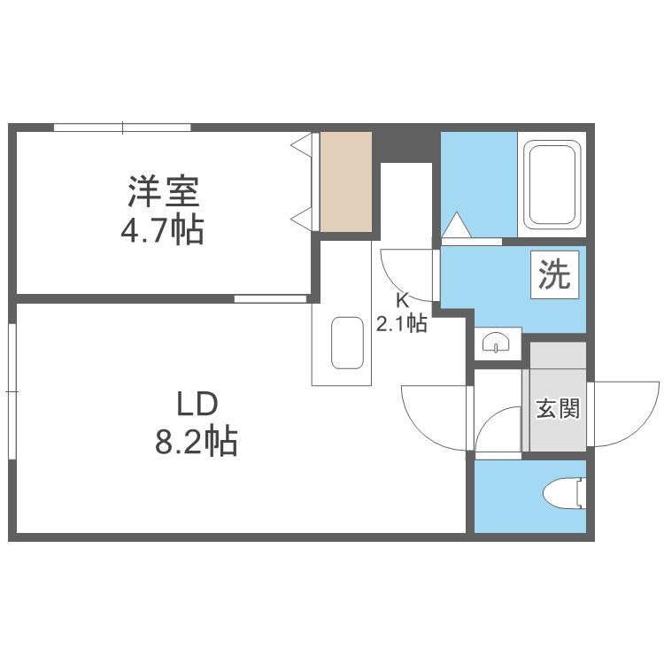 ブリス北円山(1LDK/2階)の間取り写真
