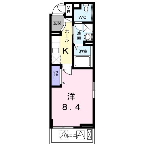 メルセイユ(1K/2階)の間取り写真