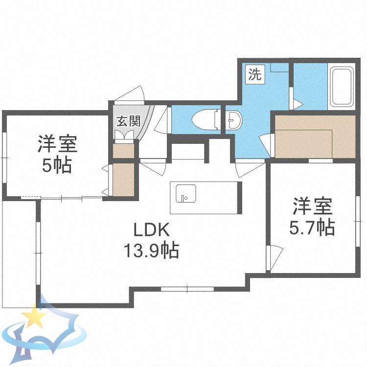 カレラ山の手(2LDK/2階)の間取り写真