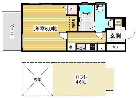 エステムコート神戸・県庁前Ⅳグランディオ(1K/3階)の間取り写真