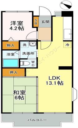 アクイールセイザン(2LDK/5階)の間取り写真