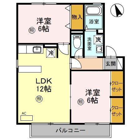 ジーライズ飾磨プランレーヌ A棟(2LDK/2階)の間取り写真
