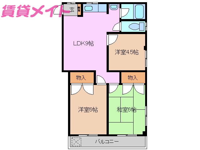 サンリッチ大矢知(3LDK/3階)の間取り写真