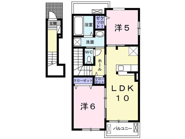 フォートレス A(2LDK/2階)の間取り写真