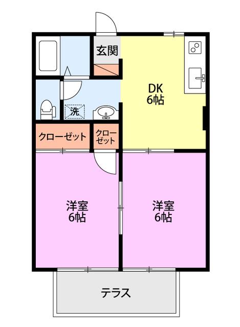 サンライズアベニュー嘉山(2DK/1階)の間取り写真