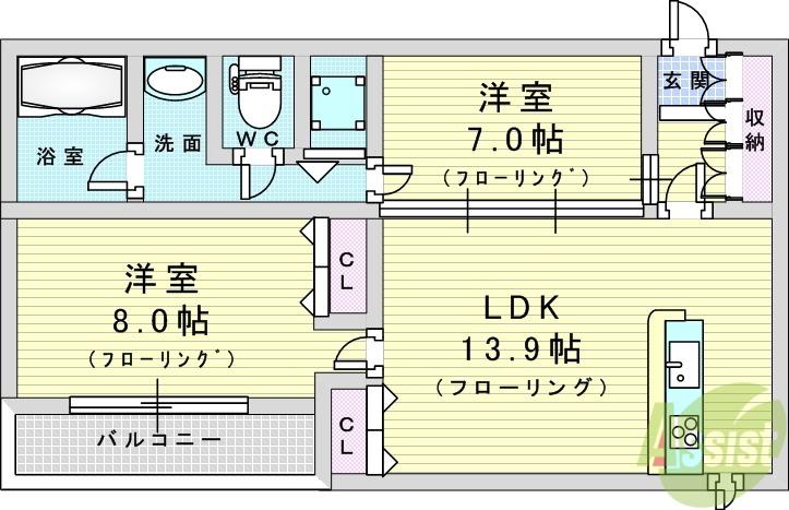 サザンウエスト(2LDK/3階)の間取り写真