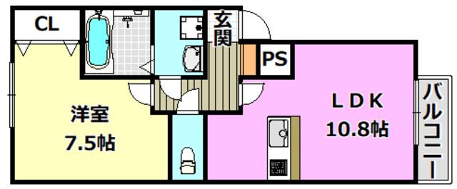 星見レスガス(1LDK/1階)の間取り写真