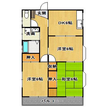 八岩ハイツ湊町(3DK/1階)の間取り写真