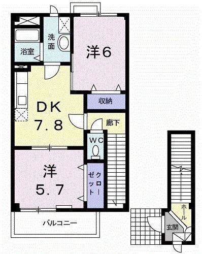 ウェアーハウスC(2DK/2階)の間取り写真