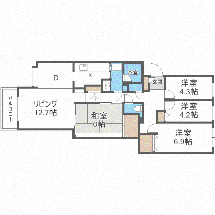 旭ヶ丘パークマンション(4LDK/5階)の間取り写真
