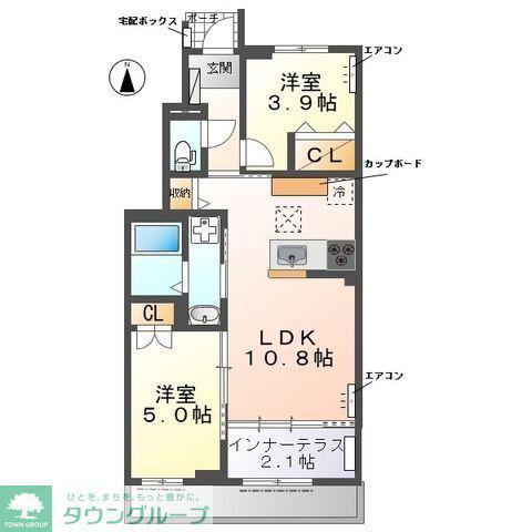 ウエストビレッヂII(2LDK/1階)の間取り写真