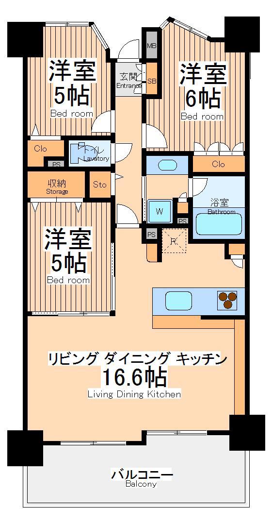 レーベンリヴァーレ町田ルージアタワー(3LDK/15階)の間取り写真
