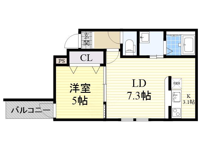 フジパレス山之内3番館(1LDK/2階)の間取り写真