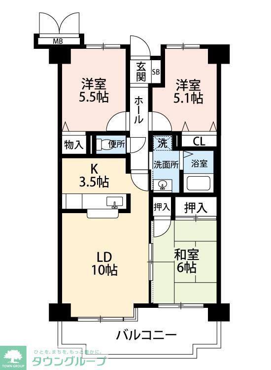 大新ヒルズ(3LDK/6階)の間取り写真