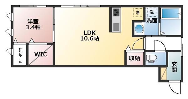 LIBERTE山室(1LDK/1階)の間取り写真