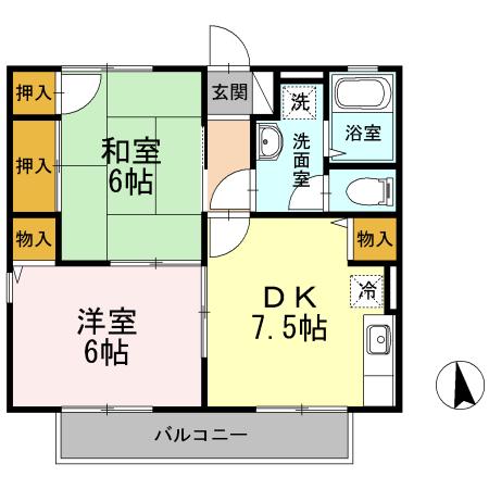 セジュールこやま(2DK/2階)の間取り写真