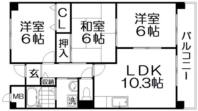 ラフィネ星田(3LDK/3階)の間取り写真
