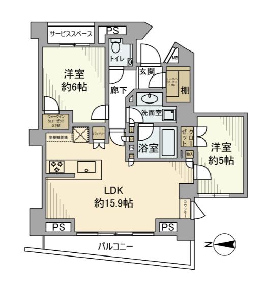 東急世田谷線 世田谷駅 徒歩7分 3階建 築11年(2LDK/3階)の間取り写真
