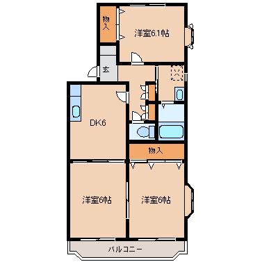 パステル壱番館(3DK/2階)の間取り写真