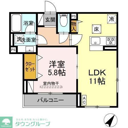 イヴレーア中町(1LDK/1階)の間取り写真