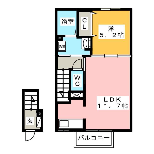 カレント ヒガシウズラ C(1LDK/2階)の間取り写真