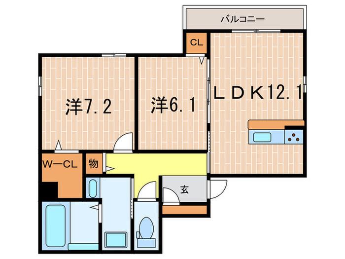 コルン コゥロエン(2LDK/2階)の間取り写真