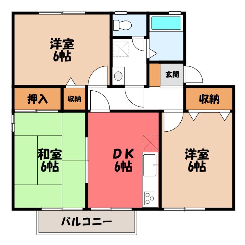 ヒルズ城西 A(3DK/1階)の間取り写真