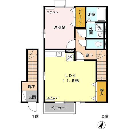 ジュンキャッスル(1LDK/2階)の間取り写真