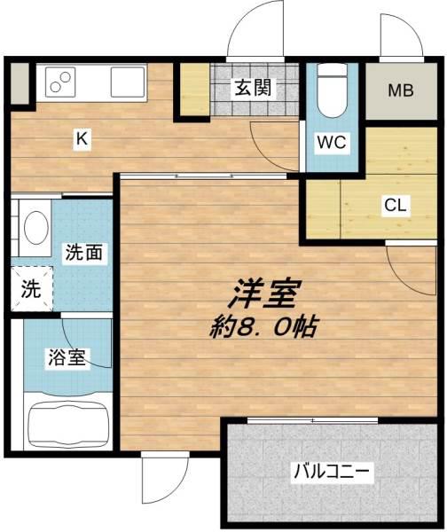 ヴィルヌーブ中之島(1K/2階)の間取り写真