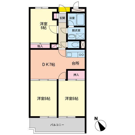 レジデンス第7石川(3DK/1階)の間取り写真