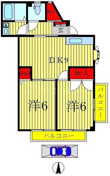 ベルフォーレ(2DK/1階)の間取り写真