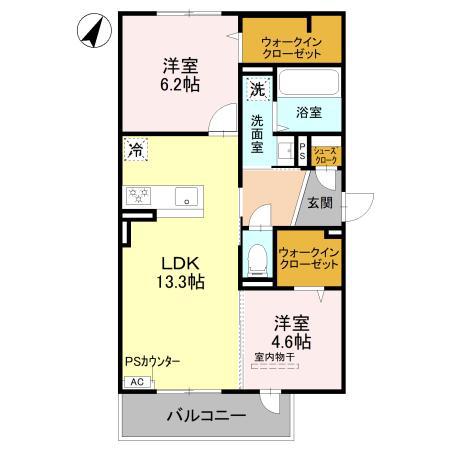 VALLE ALTA(2LDK/3階)の間取り写真