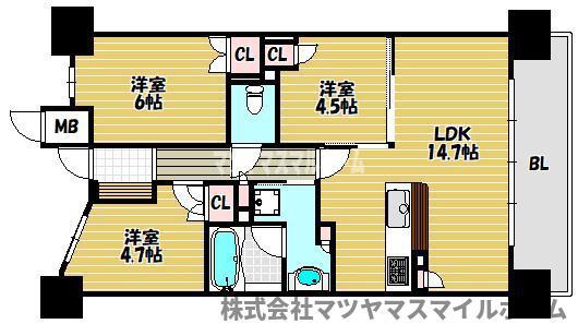 ファインレジデンス住道駅前(3LDK/8階)の間取り写真