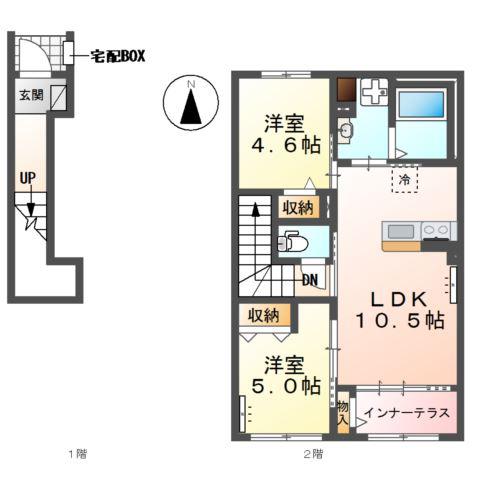 グリーンタウン山手II(2LDK/2階)の間取り写真