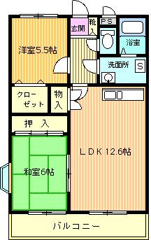 CHATEAU GRACE(2LDK/1階)の間取り写真