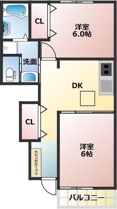 サン・フェスタ(2DK/1階)の間取り写真