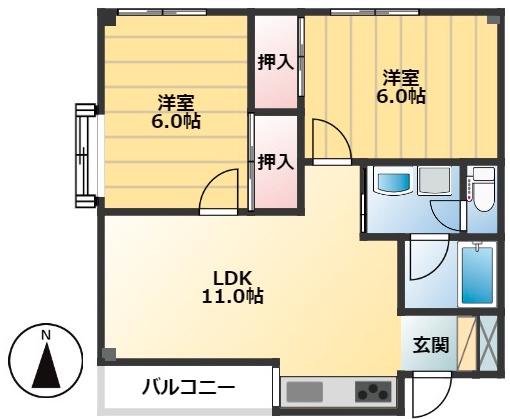 神明町スタンハイツ(2LDK/4階)の間取り写真
