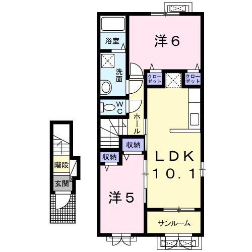 ヴァンベール(2LDK/2階)の間取り写真