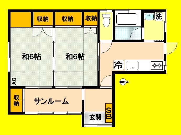 ハイム長谷川(2K/1階)の間取り写真
