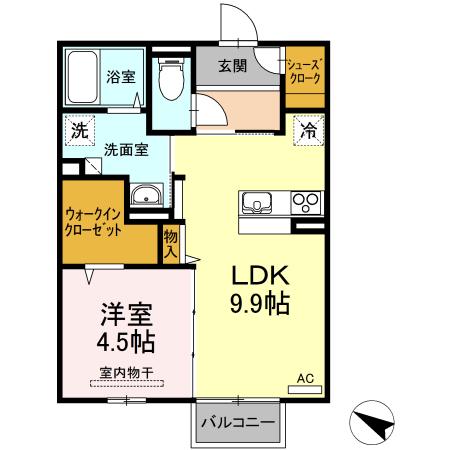 ラルジェ A棟(1LDK/2階)の間取り写真