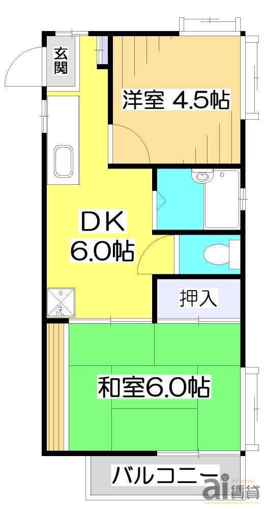 ドリームハイツ(2K/2階)の間取り写真