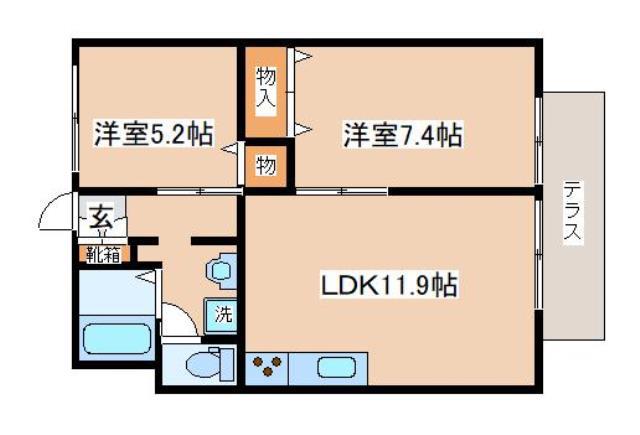 ディアス鈴蘭台(2LDK/2階)の間取り写真