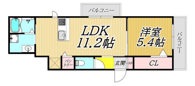 D-ROOM西難波町(1LDK/3階)の間取り写真