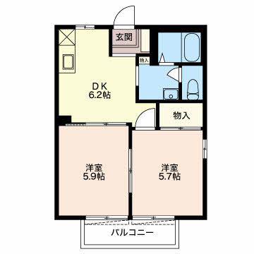 サンスコーレ A棟(2DK/2階)の間取り写真