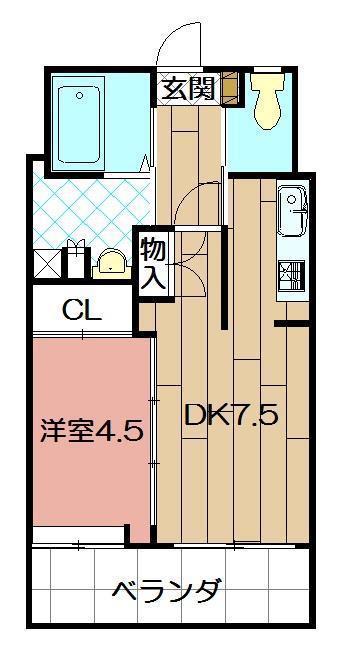 ニューリバー戸畑(1DK/2階)の間取り写真
