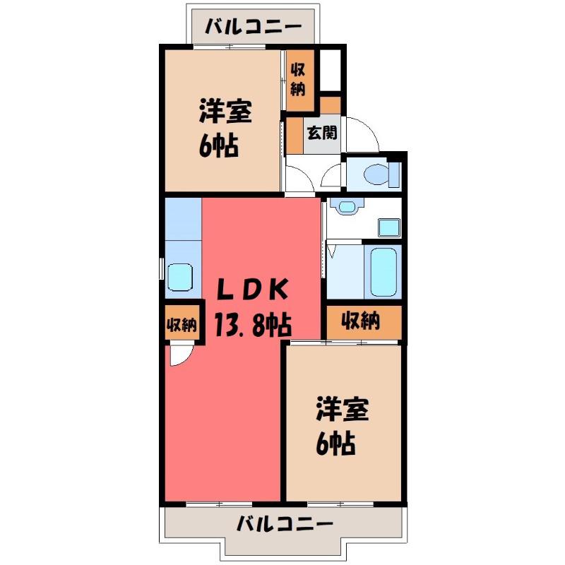 行田ハイツ2号棟(2LDK/3階)の間取り写真