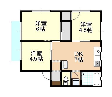 ボヌール B(3DK/2階)の間取り写真