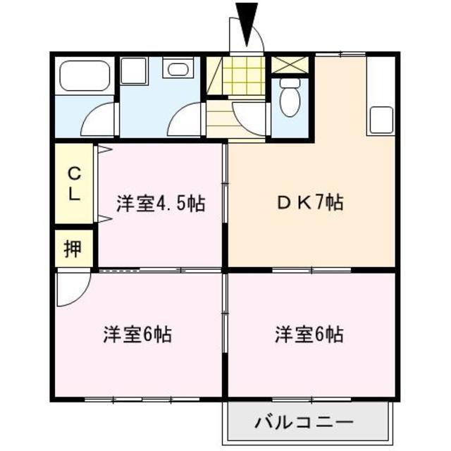 サンビレッジ津福(3DK/1階)の間取り写真