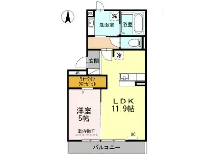 ポペット中島II(1LDK/1階)の間取り写真